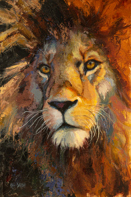 Lion of Judah Lion's Face Oil Painting by Kat Dakota using palette knife by Kat Dakota