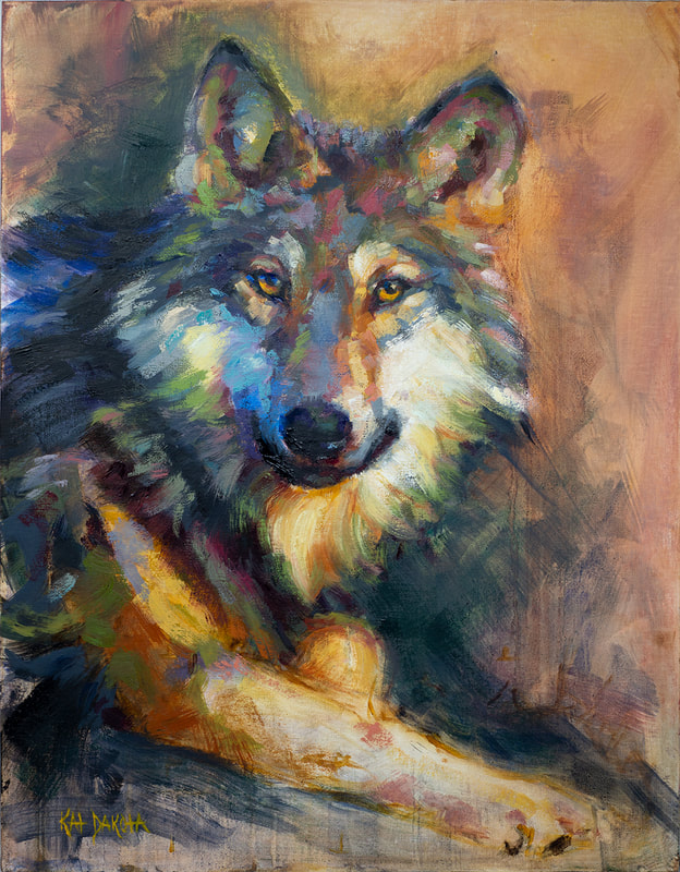 Wolf Oil painting by Kat Dakota.